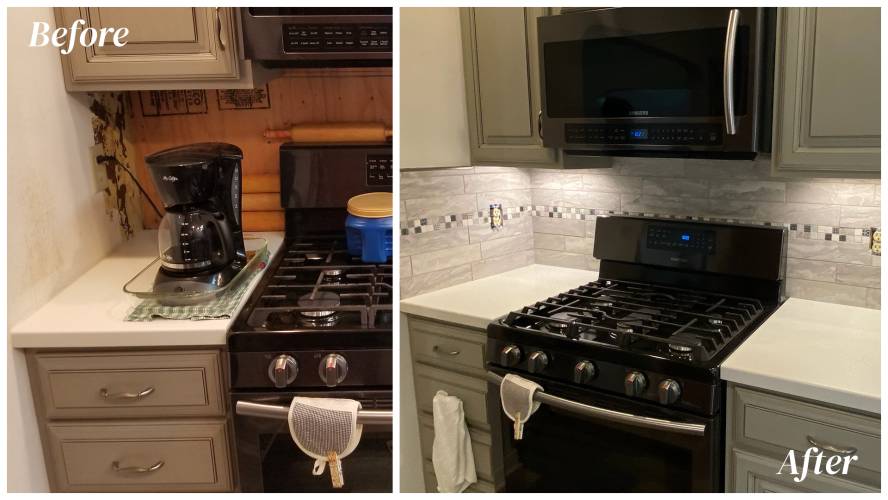 before and after kitchen backsplash installation