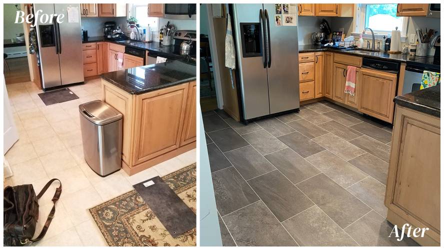 before and after kitchen flooring installation