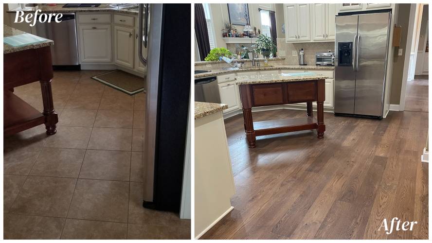 before and after kitchen flooring installation