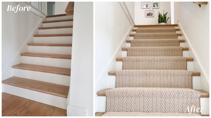 before and after staircase carpet installation