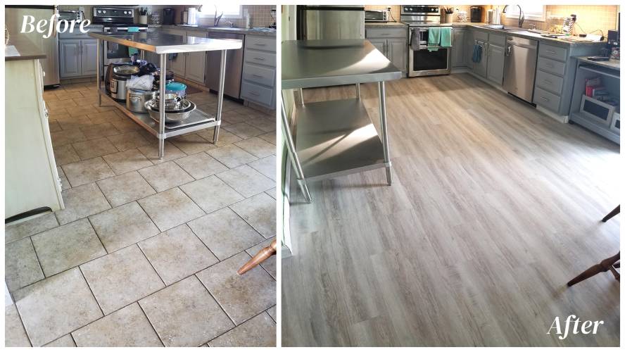 before and after kitchen flooring installation