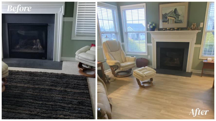 before and after living room hardwood flooring installation