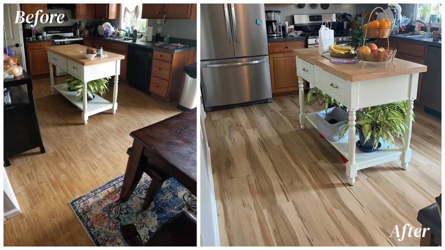 before and after kitchen hardwood flooring installation