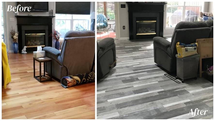 before and after living room hardwood flooring transformation