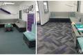 before and after waiting room carpet removal and carpet installation